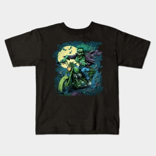 Zombie riding a motorcycle Kids T-Shirt